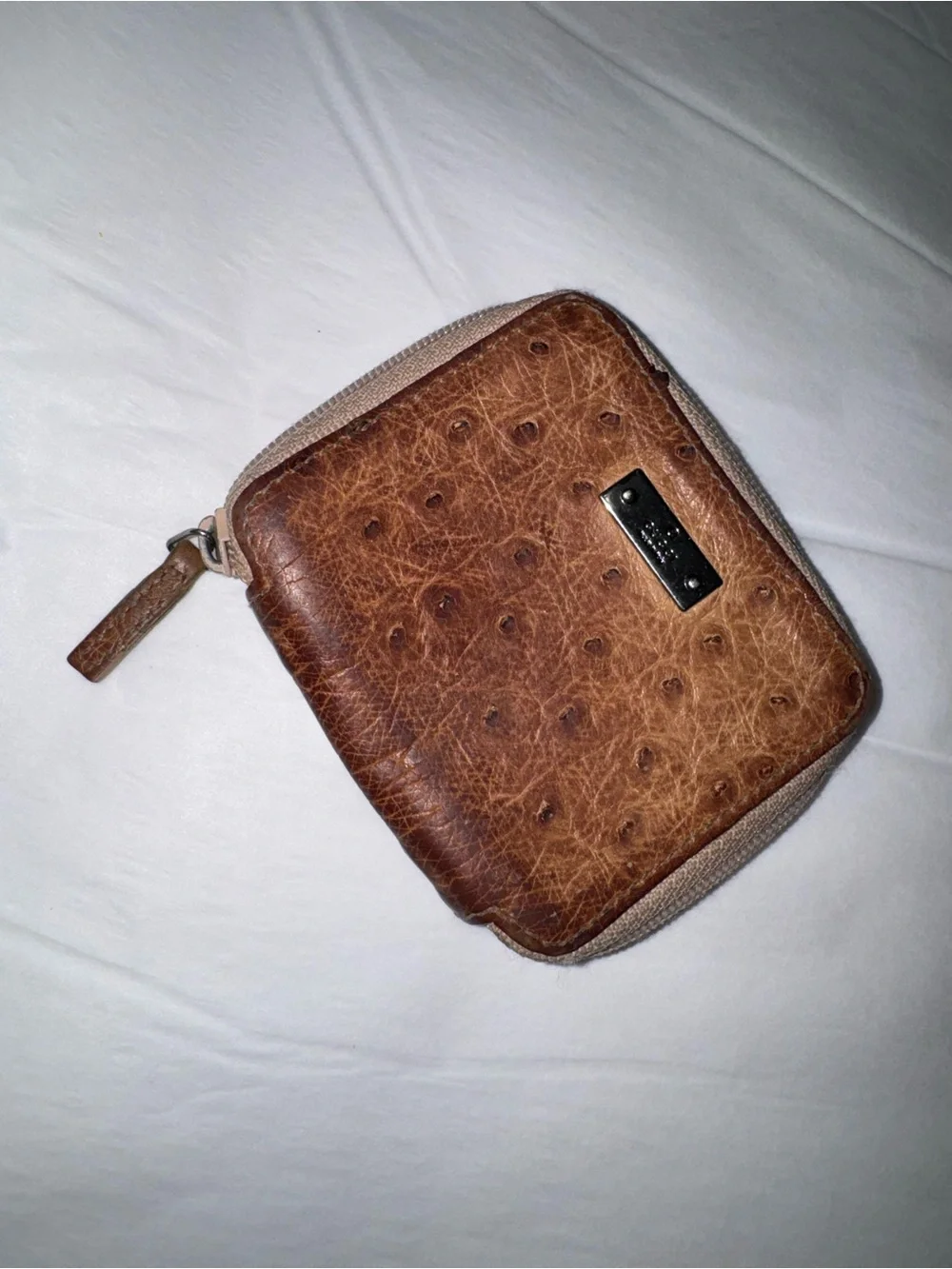 Gucci AUTHENTIC Vintage Brown Ostrich Leather Coin Purse Pouch Wallet - Picture 2 of 16